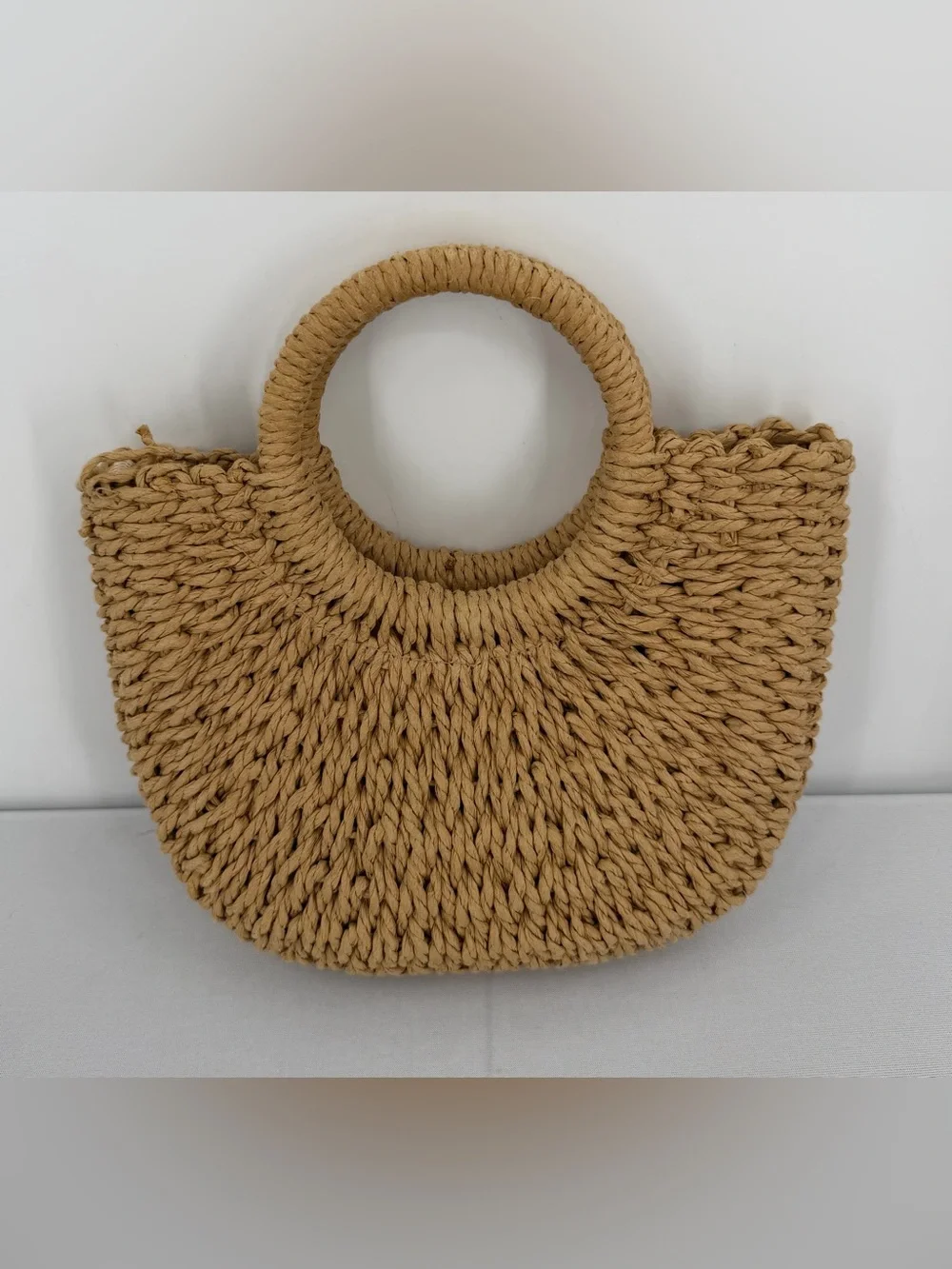 Tan Woven Straw Raffia small beach tote Crossbody Boho Resort vacation coastal
